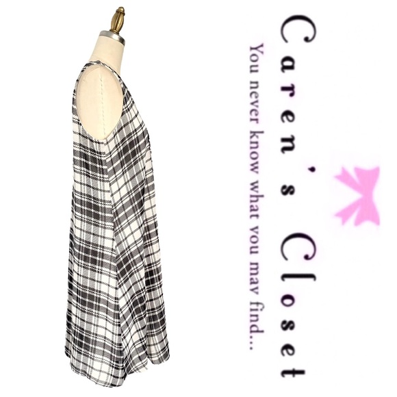 Calvin Klein Black & White Plaid Chiffon Trapeze Sleeveless Dress - Picture 9 of 11